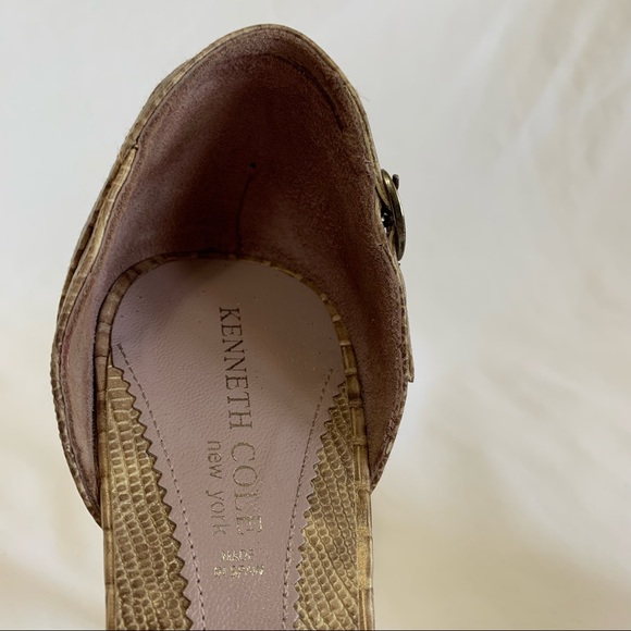 Kenneth Cole Leather, faux alligator open toe strappy high heels, made in Spain - Picture 8 of 12